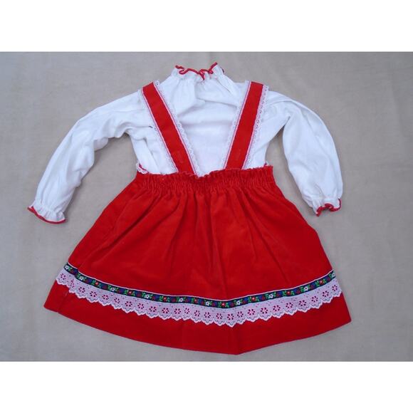 VTG Toddletime Velour Tank Dress & Shirt Lace Floral red Cottwagcore Praire 2T - Picture 6 of 7